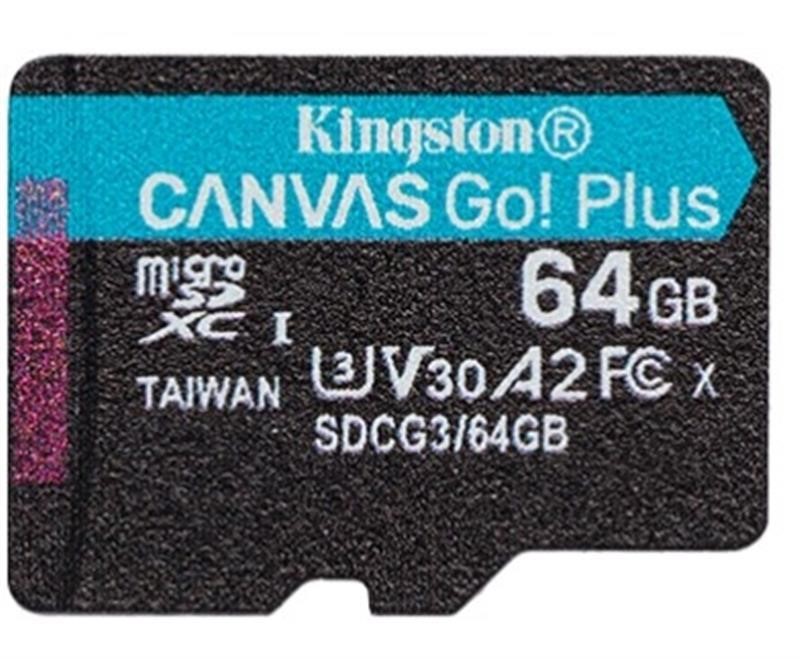 Kingston SDCG3/64GBSP MicroSDXC (UHS-1 U3) Kingston Canvas Go Plus 64Gb class 10 A2 V30 (R170MB/s, W70MB/s) SDCG364GBSP
