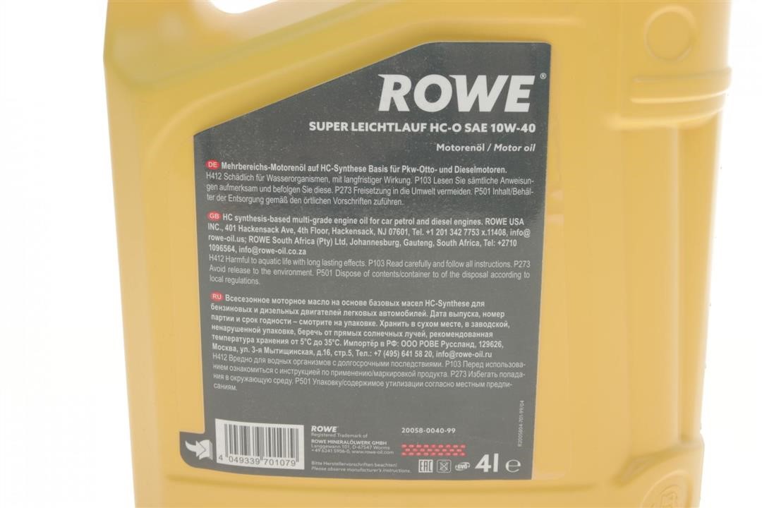 Engine oil ROWE HIGHTEC SUPER LEICHTLAUF HC-O 10W-40, 4L Rowe 20058-0040-99