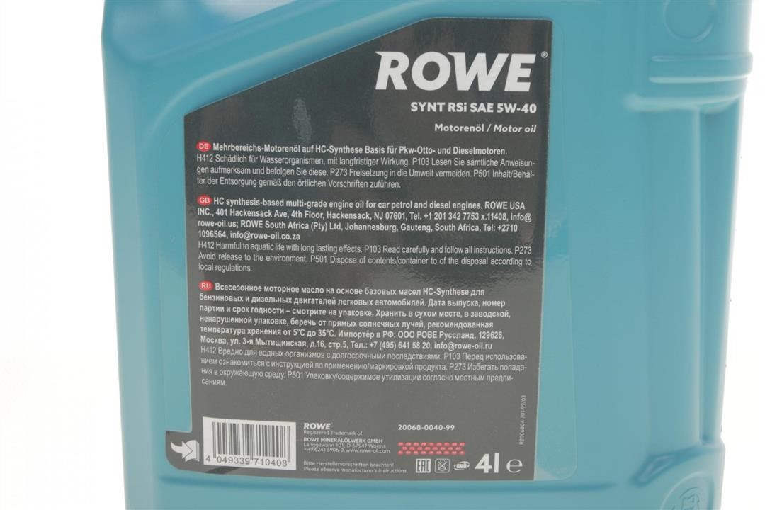 Engine oil ROWE HIGHTEC SYNT RSi 5W-40, 4L Rowe 20068-0040-99