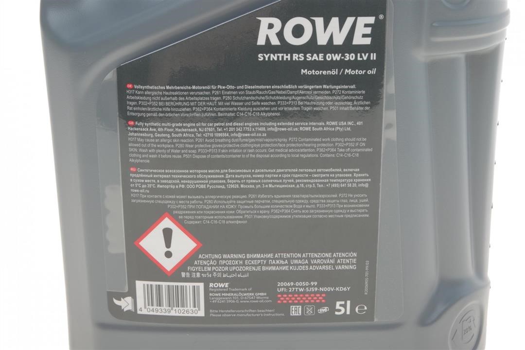 Engine oil ROWE HIGHTEC SYNTH RS LV II 0W-30, 5L Rowe 20069-0050-99