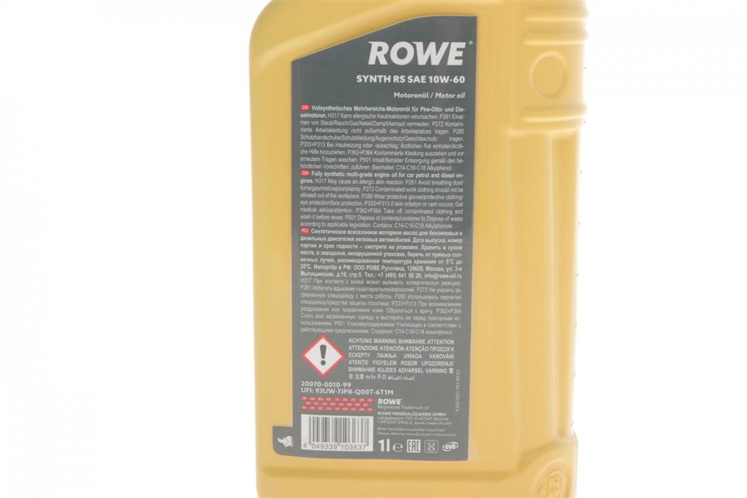 Engine oil ROWE HIGHTEC SYNTH RS 10W-60, 1L Rowe 20070-0010-99