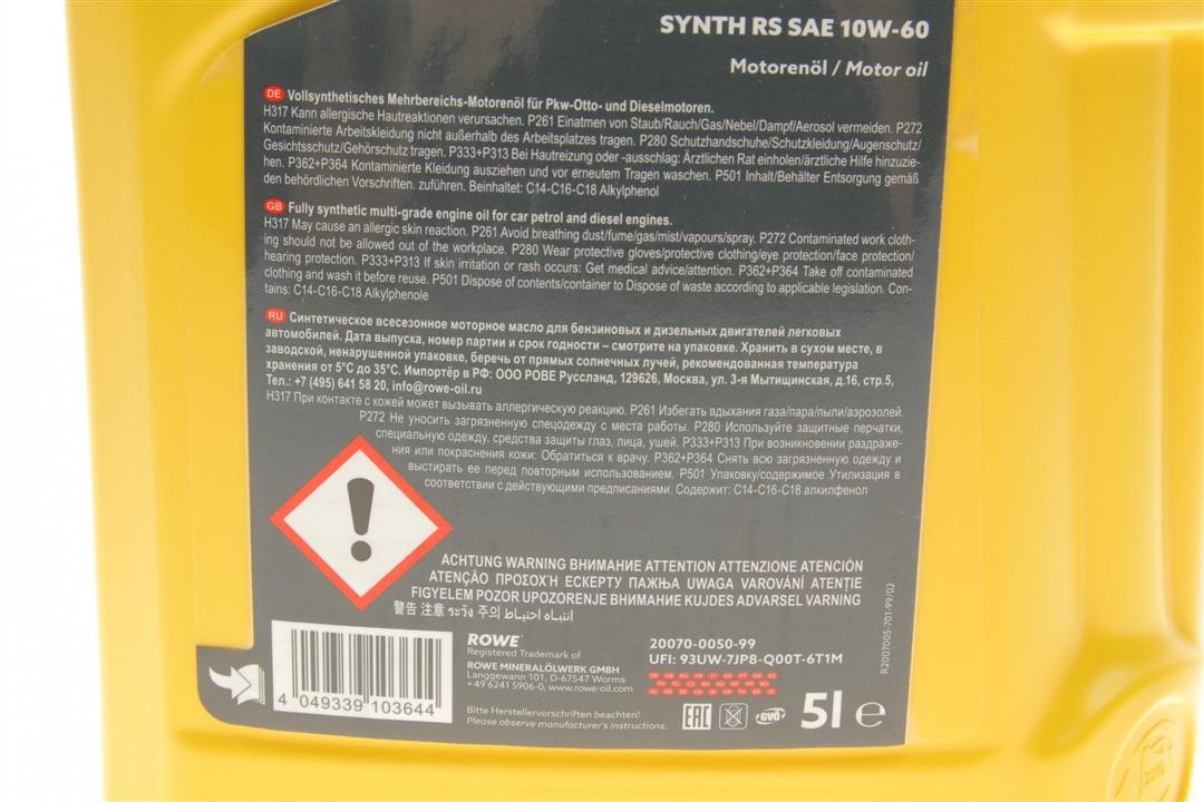 Engine oil ROWE HIGHTEC SYNTH RS 10W-60, 5L Rowe 20070-0050-99