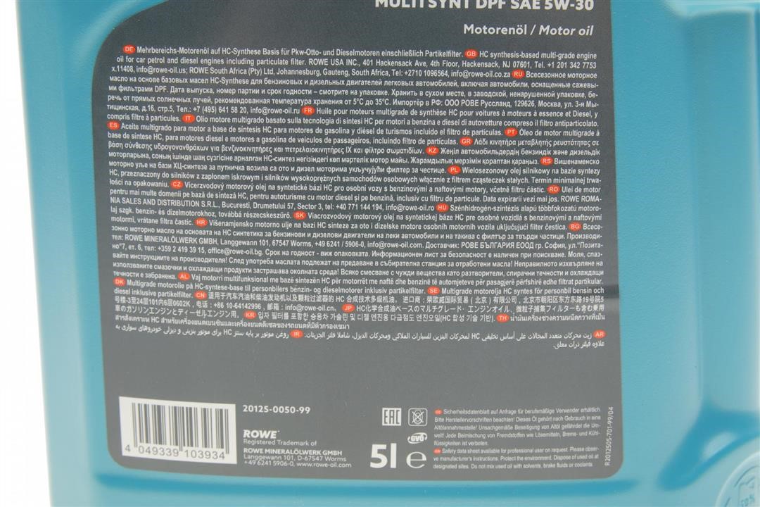 Engine oil ROWE HIGHTEC MULTI SYNT DPF 5W-30, 5L Rowe 20125-0050-99