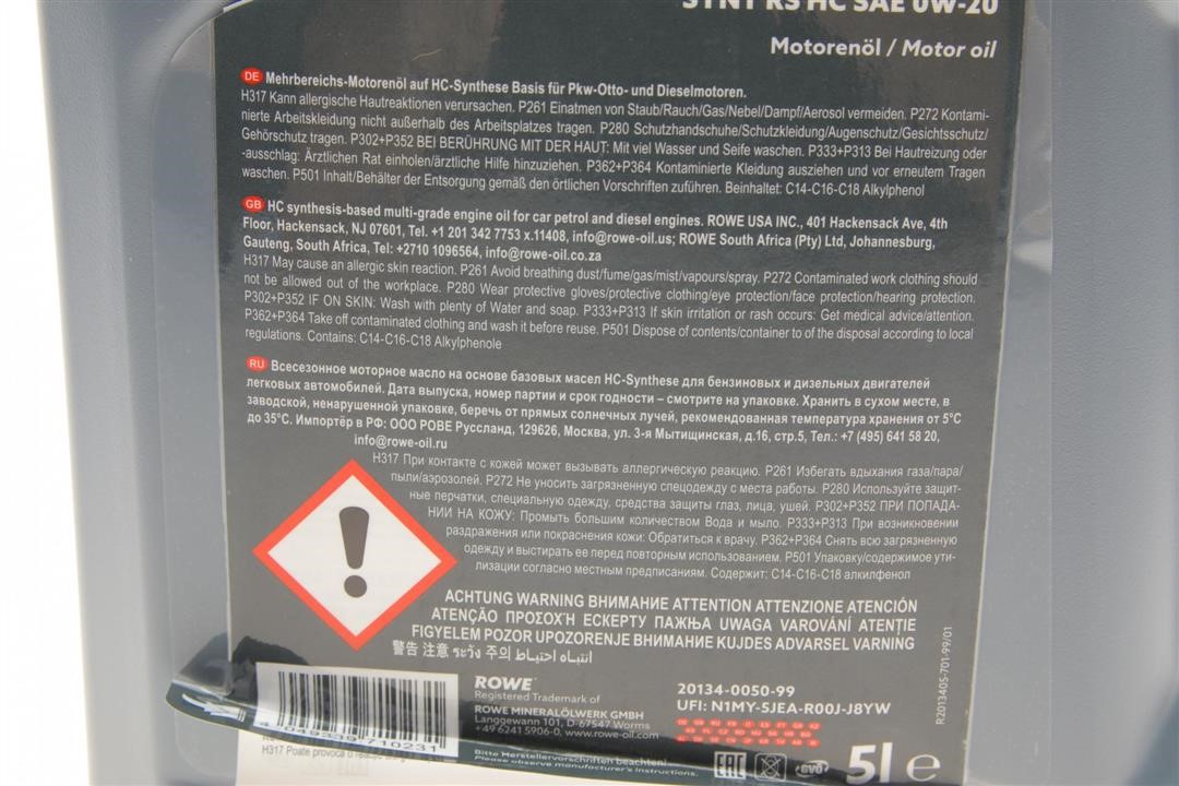 Engine oil ROWE HIGHTEC SYNT RS HC 0W-20, 5L Rowe 20134-0050-99