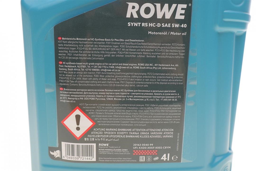 Engine oil ROWE HIGHTEC SYNT RS HC-D 5W-40, 4L Rowe 20163-0040-99