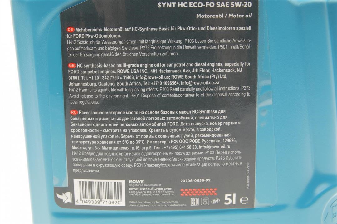 Engine oil ROWE HIGHTEC SYNT HC ECO-FO 5W-20, 5L Rowe 20206-0050-99