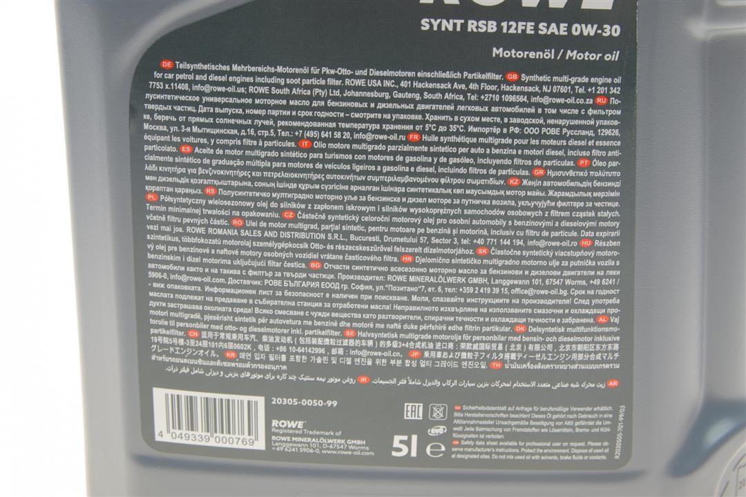 Engine oil ROWE HIGHTEC SYNT RSB 12FE 0W-30, 5L Rowe 20305-0050-99