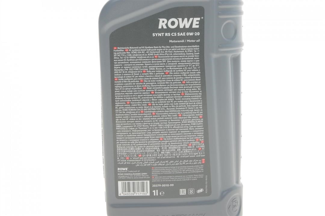 Engine oil ROWE HIGHTEC SYNT RS C5 0W-20, 1L Rowe 20379-0010-99