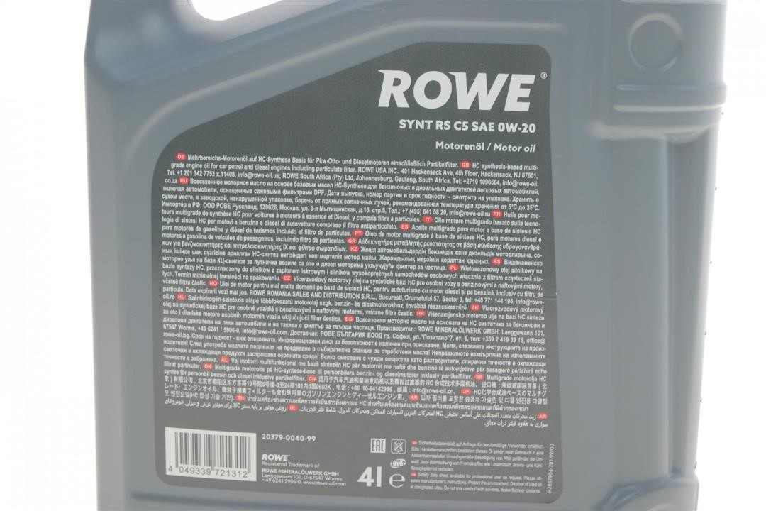 Engine oil ROWE HIGHTEC SYNT RS C5 0W-20, 4L Rowe 20379-0040-99