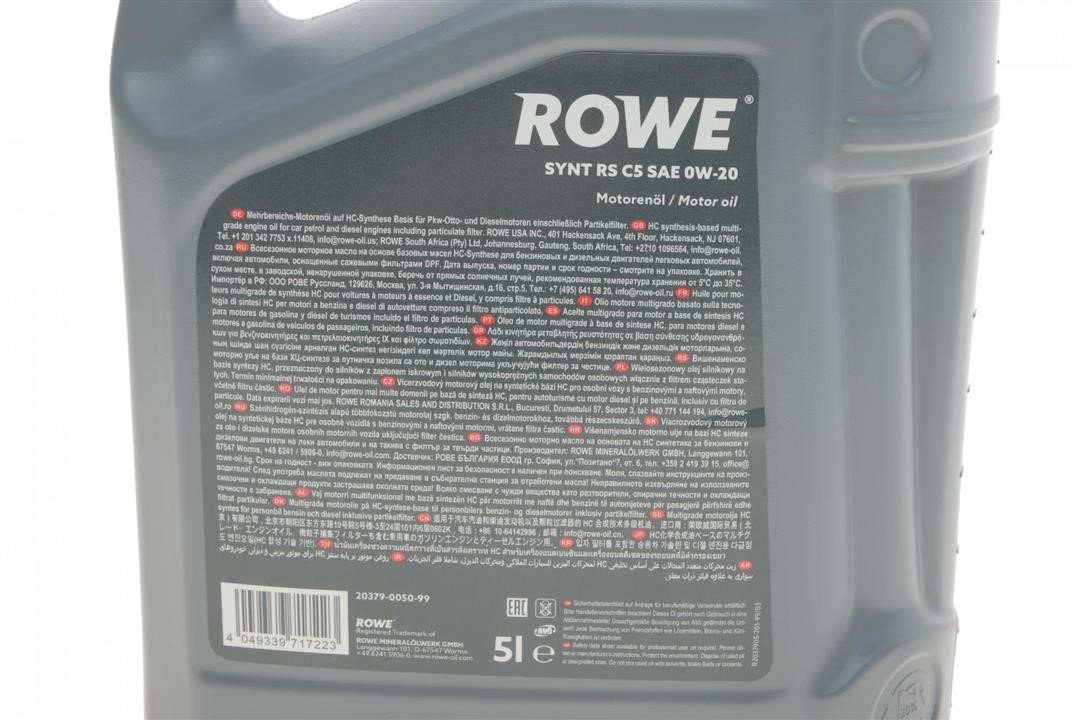 Engine oil ROWE HIGHTEC SYNT RS C5 0W-20, 5L Rowe 20379-0050-99