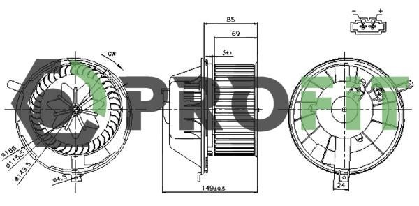 Profit 1860-0003 Fan assy - heater motor 18600003