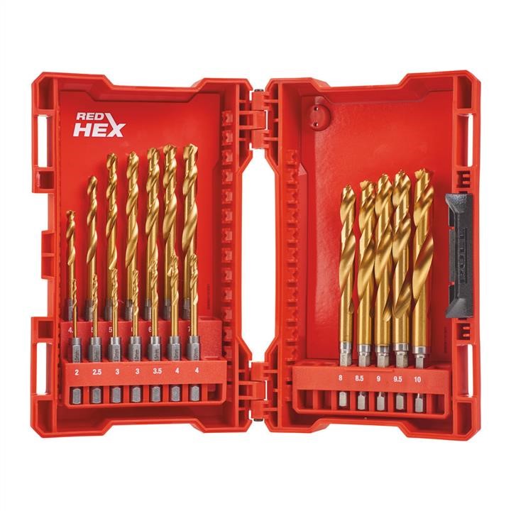 48894760 Milwaukee Shockwave Hss-G Tin Red Hex Drill Bits - Set In Plastic Case 19 Pcs Pack