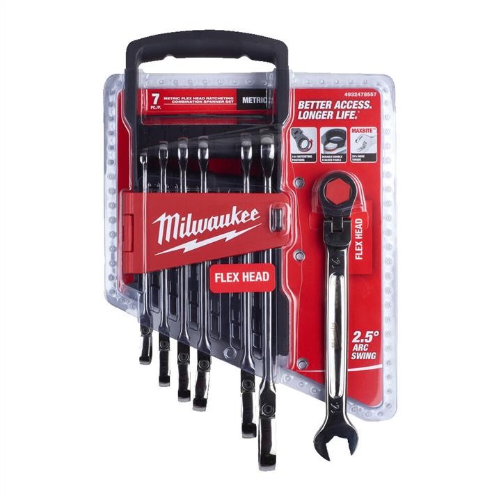 4932478557 Milwaukee Combination Wrench Set 7 Pcs With Movable Ratchet Head - Metric