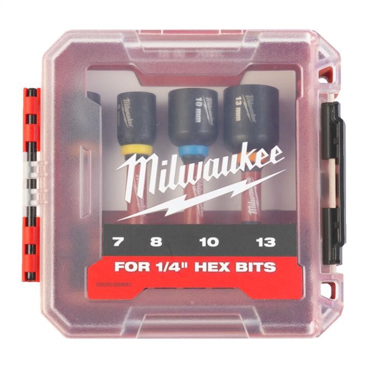Set of 6-point Hex Sockets (7/8/10/13 Mm) 4Pcs Handle 1/4 Length 65Mm Pack Milwaukee 4932492445