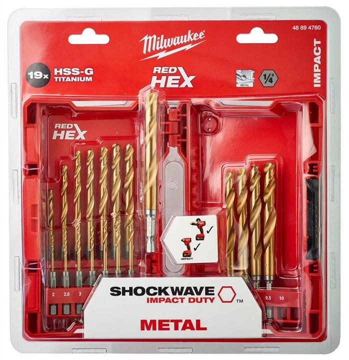 Shockwave Hss-G Tin Red Hex Drill Bits - Set In Plastic Case 19 Pcs Pack Milwaukee 48894760
