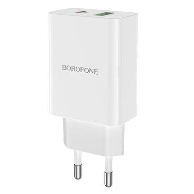 Borofone BA56AW Mains charger BOROFONE BA56A Lavida dual port PD20W+QC3.0 charger White BA56AW