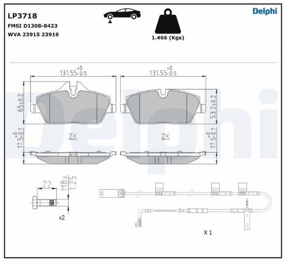 Brake pad Mini: LP3718 Delphi Brake pad set