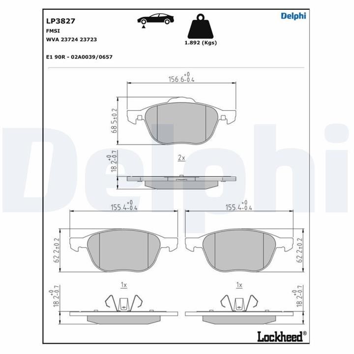 Brake pad Ford C-Max: LP3827 Delphi Brake pad set