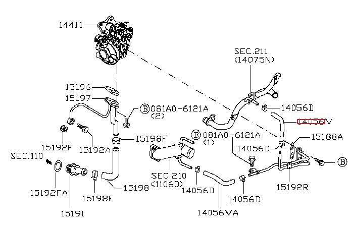 Car coolant pipe Nissan: 140555X00A Nissan Coolant hose
