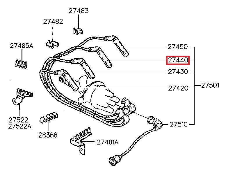 Spark plug leads Hyundai H-1: 2744032850 Hyundai/Kia 3rd cylinder high voltage wire