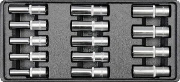 YT5539 Yato Socket set 8-21 mm, 1/2"-1/4", 14pcs for drawer