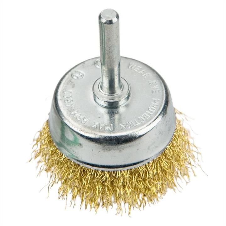 62H331 Verto Cup brush 75mm with shaft, brass plated steel wire, crimped