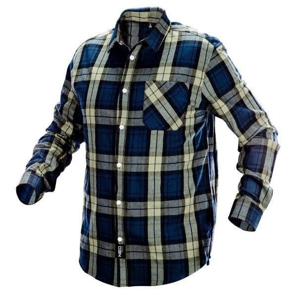 81541L Neo Tools Flannel men shirt, dark blue-olive-black, size L
