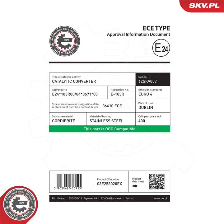 Catalytic Converter Esen SKV 62SKV007