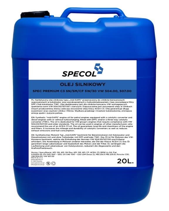 101963 Specol Engine oil SPECOL SPEC PREMIUM C3 5W-30, 20L