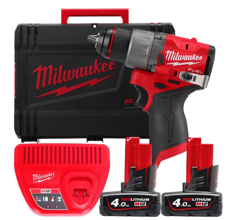 4933479874 Milwaukee MILWAUKEE cordless drill/driver, M12 FDD2-402X (+ charger, 2 batteries, HD case)