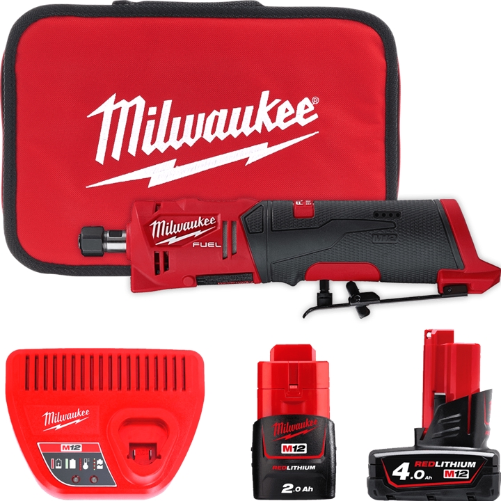 4933471436 Milwaukee Cordless collet straight grinder M12FDGS-422B FUEL MILWAUKEE (battery 2Ah, battery 4Ah, charger, collet 6 mm, collet 8 m
