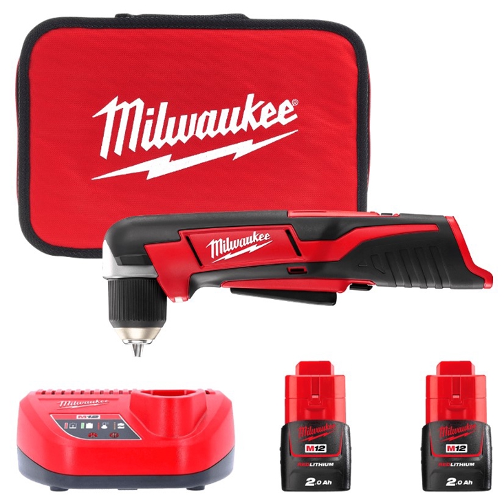 4933441215 Milwaukee Cordless angle drill, rev. torque. 12 Nm, MILWAUKEE C12 RAD-202B 4933441215 (+ charger, 2 batteries, tool bag)