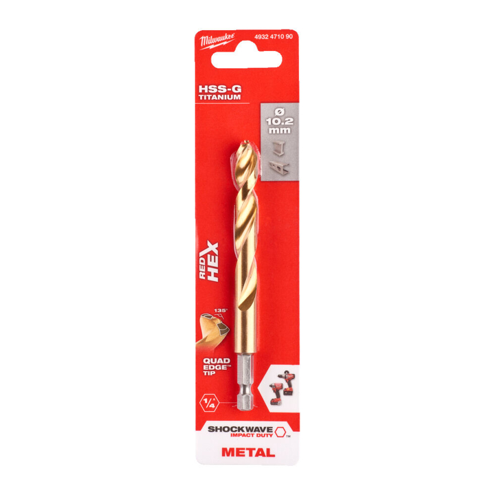 4932471090 Milwaukee Milwaukee RedHEX HSS-G TiN metal drill. 10.2 mm