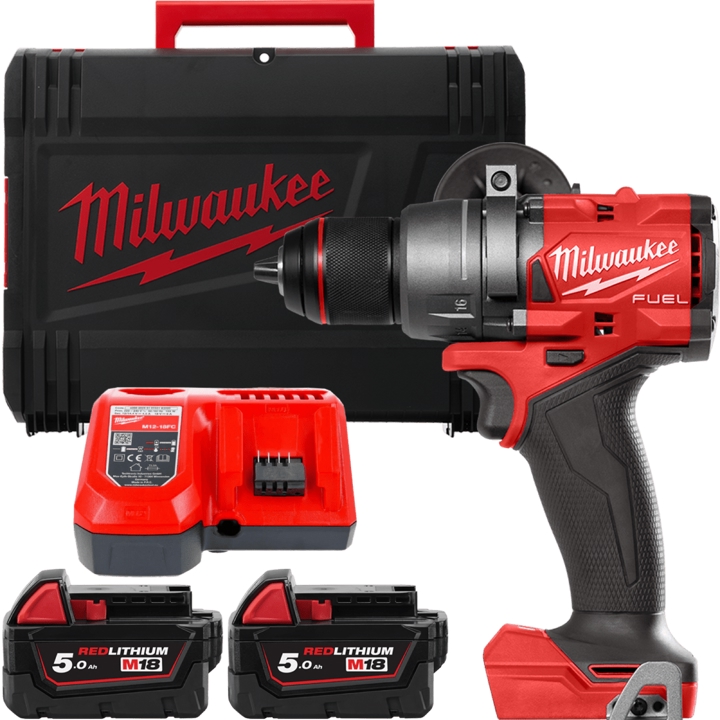 4933479863 Milwaukee Cordless drill driver, 158 Nm, M18 FDD3-502X MILWAUKEE 4933479863 (+2 batteries, charger, HD case
