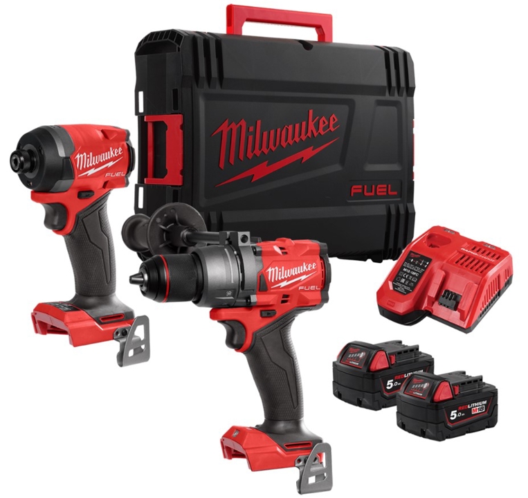 4933480873 Milwaukee Set of two Milwaukee M18FPP2A3-502X Brushless Tools, 4933480873 (Combination Drill M18FPD3, impact driver).