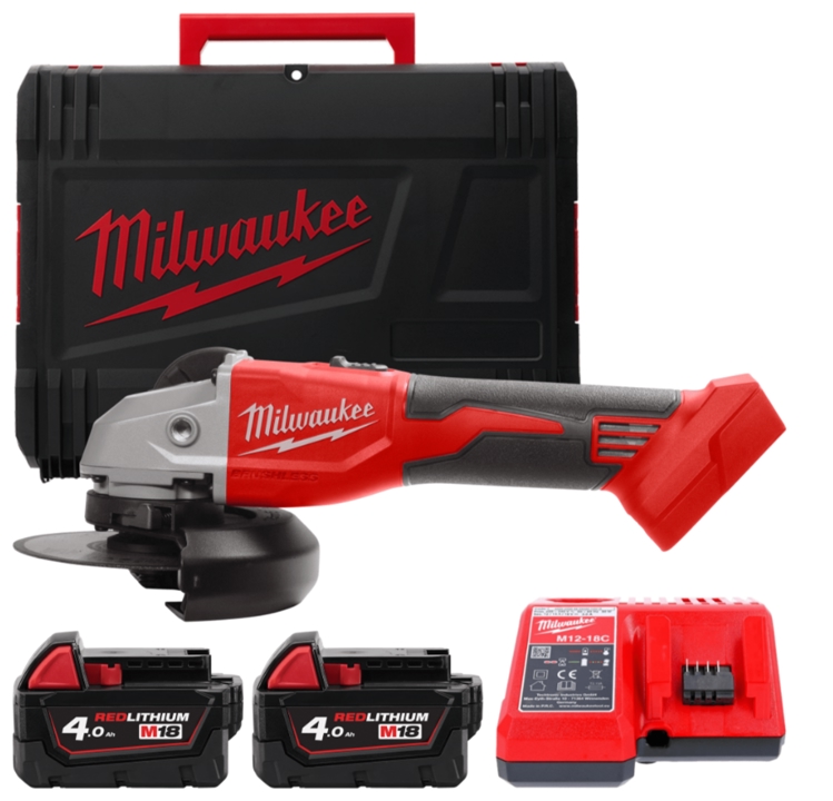 4933492644 Milwaukee Cordless angle grinder MILWAUKEE, M18 BLSAG125X-402X, diameter 125 mm (+ charger, 2 batteries, HD case)