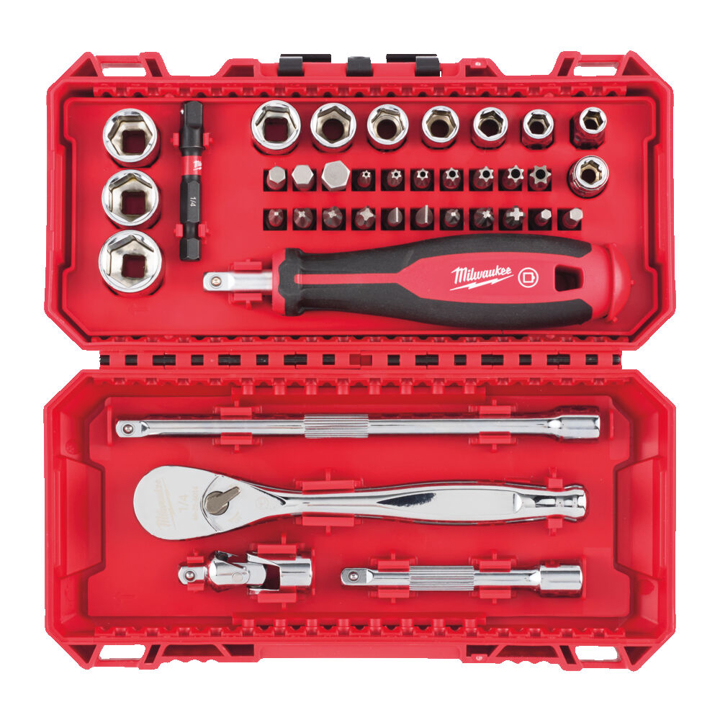 4932498381 Milwaukee Set of impact bits, heads with ratchet 1/4" - 38 pcs. MILWAUKEE 2024, plastic case