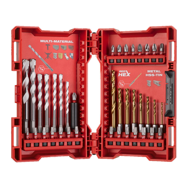 4932479853 Milwaukee Set of SHOCKWAVE - bits, drills for metal RedHEX TiN mm 5.5, multi-material drills – 39 units. plastic case