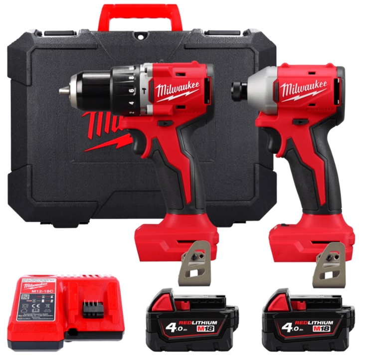4933492827 Milwaukee Set of two brushless cordless tools M18 BLCPP2A-402C (M18 BLPDRC, M18 BLIDRC) (+2 batteries, charger, HD case)