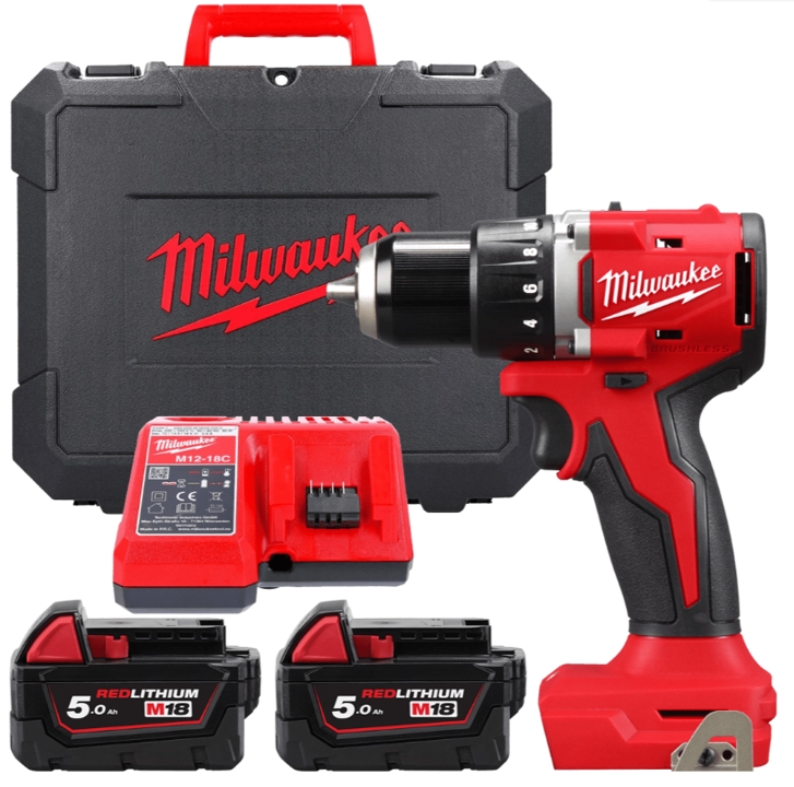 4933492835 Milwaukee MILWAUKEE M18 BLDDRC-502C brushless cordless drill/driver, torque 60.5 Nm (+ charger, 2 batteries, HD case)