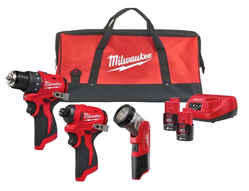 4933499694 Milwaukee M12 BLPP3A-202B cordless tool kit (BLDDRC, BLIDRC, TLED, ЗП + 2 akb.Х2Ач + bag)