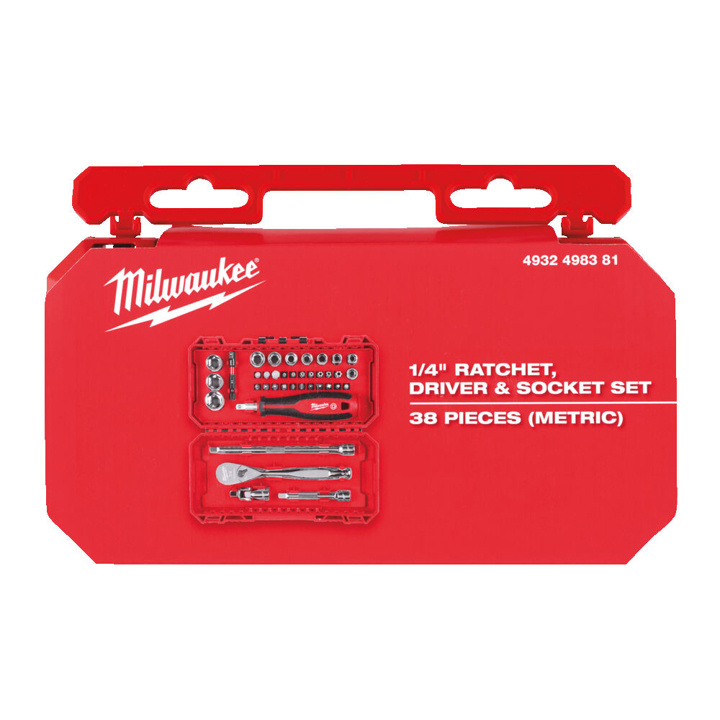 Set of impact bits, heads with ratchet 1/4" - 38 pcs. MILWAUKEE 2024, plastic case Milwaukee 4932498381