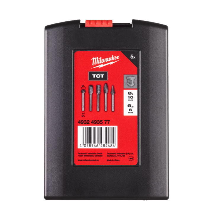 Set of carbide burrs TC 6 X 10mm 5 items MILWAUKEE 4932493577, plastic case Milwaukee 4932493577
