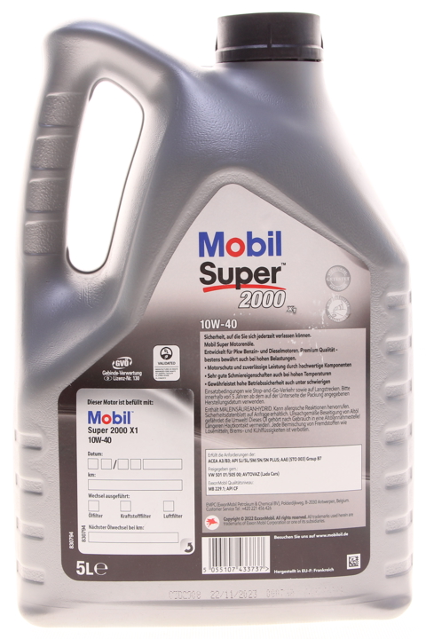 Engine oil MOBIL SUPER 2000 X1 10W-40, 5L Mobil MOBSUP2000X110W405L