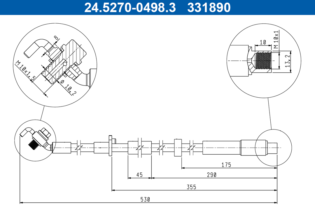 Flexible brake pipe Citroen: 24527004983 Ate Brake Hose