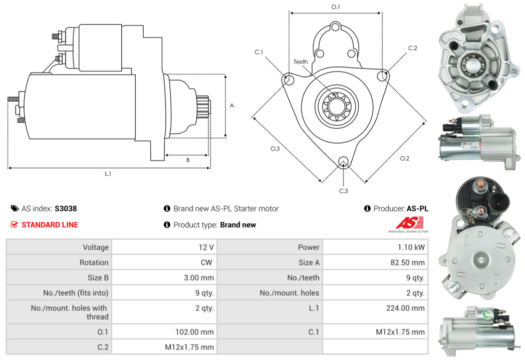 Alternator Opel Astra J: A3820S AS-PL Alternator