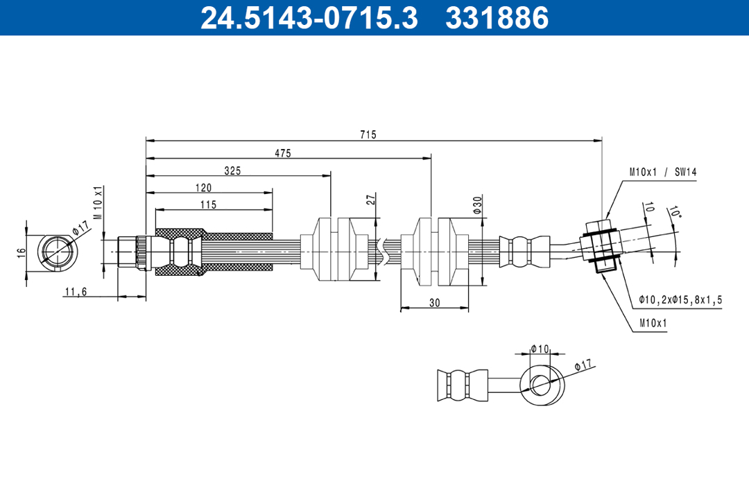 Flexible brake pipe Renault Talisman: 24514307153 Ate Brake Hose