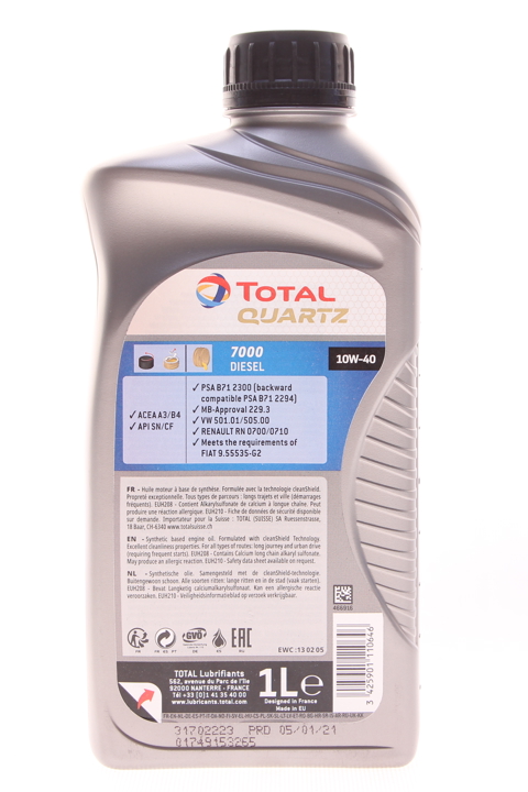 Engine oil Total QUARTZ 7000 Diesel 10W-40, 1L Total 10W40Q7000D1L