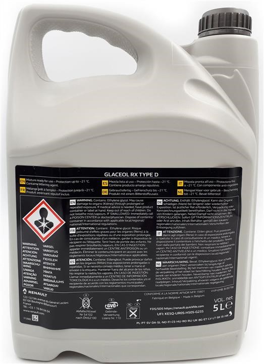 Coolant Glaceol RX TYPE D, green, -21°C, 5 L Renault 77 11 949 701