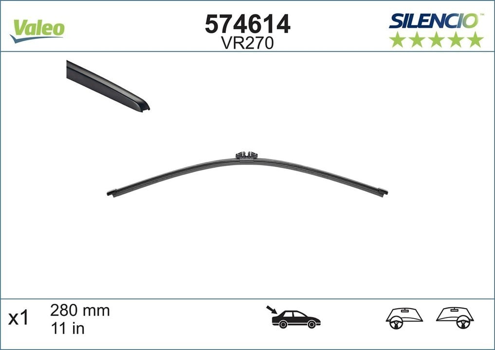 Wiper Blade Frameless Rear Valeo Silencio Rear 280 mm (11") Valeo 574614